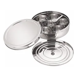 neelam Stainless Steel Spice Box 7 Containers with 1 Spoon & 1 Steel Plate