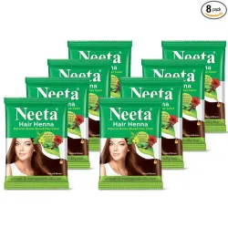 Neeta Hair Henna Colour Natural Brown Hair Color with 5 Natural Herbs, Ammonia Free Hair Colour for Women and Men, Natural Henna Based Hair Color (25g, Pack of 8)