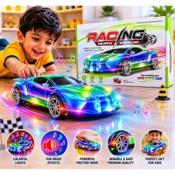 Negi 33905A Toy CAR 10/240 Racing Colorful Sports Car Toy for Kids, Transparent Light-Up Friction Powered Racing Car with Music, Fun Indoor Play Gift for Boys & Girls Ages 3+