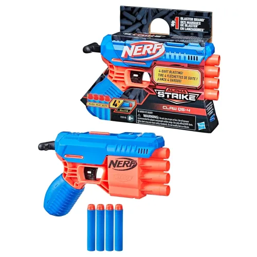 Image of Nerf Alpha Strike Claw Qs-4 Blaster 4 Official Nerf Elite Foam Darts,Multicolor