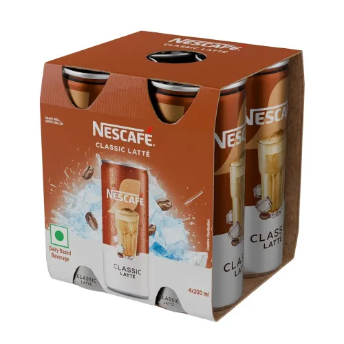 Image of Nescafe Café-Style Cold Coffee Liquid Can, Classic Latté, (4Units x 200 Ml), 800 Ml