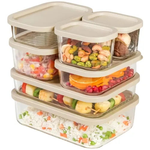 Image of Nestasia Groovo Glass Fridge Storage Box Set of 7