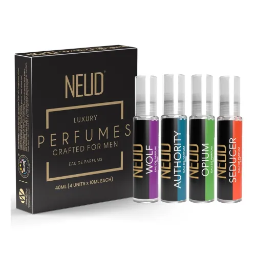 Image of NEUD Luxury Perfume Gift Set for Men - Long Lasting Eau de Parfum (Citrus, Lavender, Cedarwood, Vanilla) – 1 Pack (4 x 1