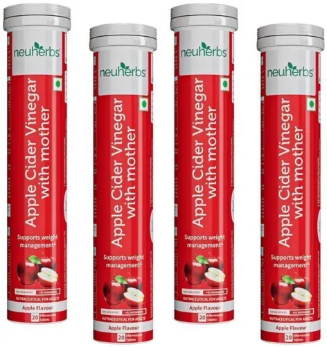 Image of Neuherbs Apple Cider Vinegar Effervescent Tablet With Mother,Vit B6 & B12 For Weight Loss (4 x 20 Tablets)