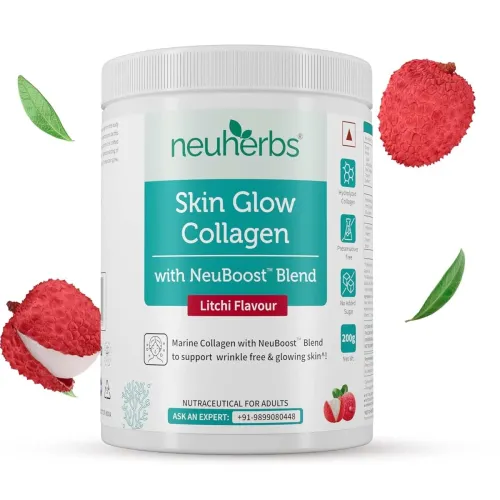 Image of Neuherbs Collagen Supplement - 200 Gram, Litchi Flavour | Skin Glow Marine Collagen Powder for Women & Men |