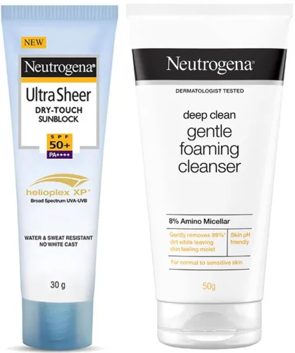 Image of NEUTROGENA Cleanse & Protect Travel Kit: Deep Clean Foaming Cleanser, Ultra Sheer Sunscreen 