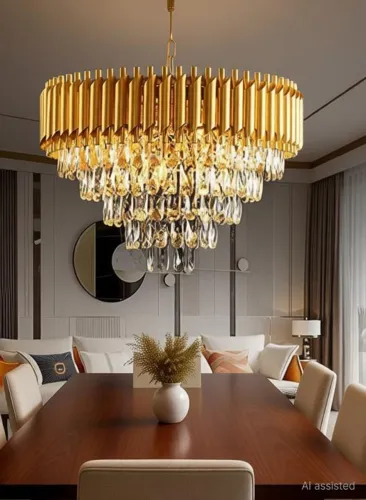 Image of Nevika Gold Italian K9 Crystal 500mm Metal Hanging Chandilier for Living room