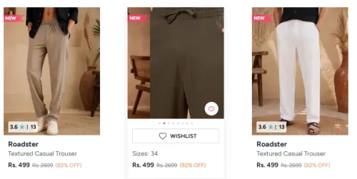 Image of NEW Roadster Men's Leg Trousers Upto 85% OFF