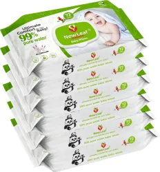 Newleaf Premium Baby Wipes | 99% Pure Water, Aloe Vera & Glycerine with Lid, Pack of 6 (432 Wipes)