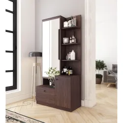 Nexivo Dressing Table | Choco Walnut Finish | Including Mirror