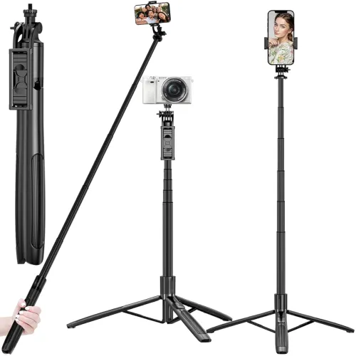 Image of NEXSA Long Selfie Stick with Reinforced Tripod Stand Aluminum 61 inch/156 cm Multifunctional Camera Tripod for Vlogging 