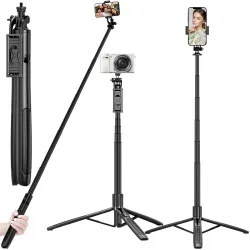 NEXSA Long Selfie Stick with Reinforced Tripod Stand Aluminum 61 inch/156 cm Multifunctional Camera Tripod for Vlogging 