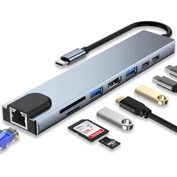 NEXSA USB C Hub Multiport Adapter, 8-in-1 Docking Station with HDMI, Ethernet, USB 3.0, SD/TF Card Reader, Space Grey