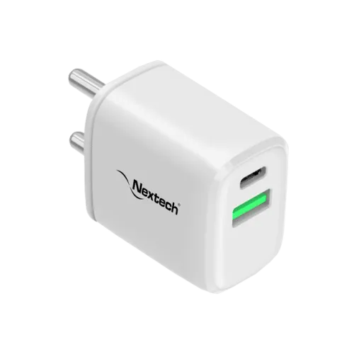 Image of Nextech 24W Type A & Type C 2-Port Fast Charger (Adapter Only, Over-Current Protection, White)