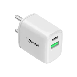 Nextech 24W Type A & Type C 2-Port Fast Charger (Adapter Only, Over-Current Protection, White)