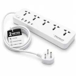 Nextech 9-in-1 Extension Board with 20W Type-C PD, 3 USB Ports, 5 Universal Sockets & 2M Long Cord, 2500W Power Strip Surge Protector with Switches for Home, Office, Computer & Appliance