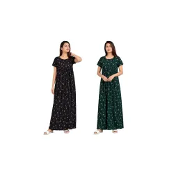 Nighty for Women Pure Cotton Combo Pack of 2 Green