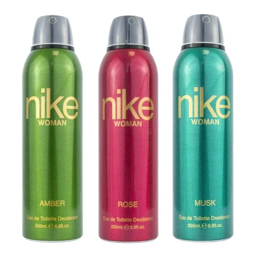 Image of Nike Unisex Amber + Rose + Musk Spray Deodorant For Woman- Pack Of 3 (200Ml Each), 3 Count