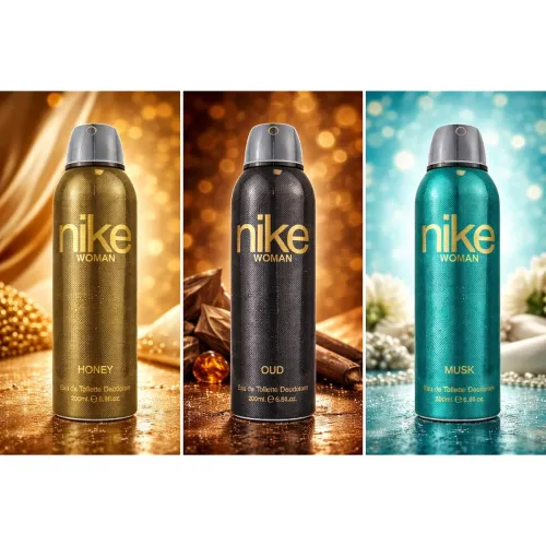 Image of Nike Woman Deodorant Spray Pack of 3 – Honey, Oud & Musk Long Lasting Fragrance Body Spray for Women | 24H Freshness | 2