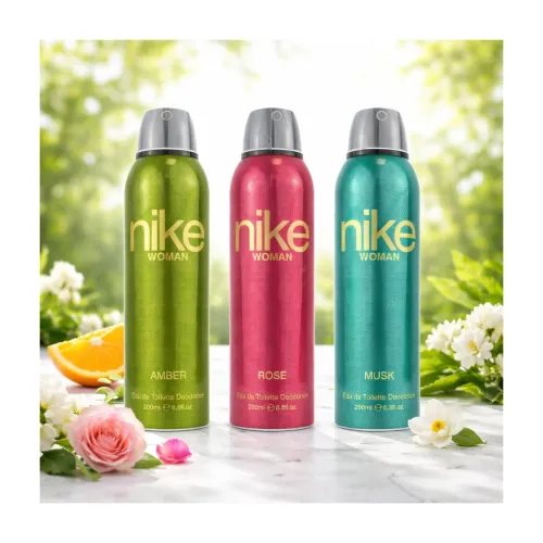 Image of Nike Women Deodorant Spray Combo (Amber + Rose + Musk) – 200ml Each | Pack of 3 Long Lasting Body Spray | 