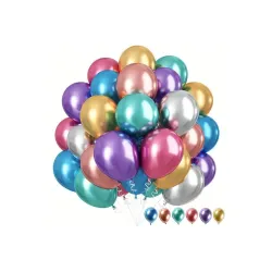 Niku Pack of 50 Multicolor Metallic Balloons with ribbon | Birthday Anniversary Party Decoration Item