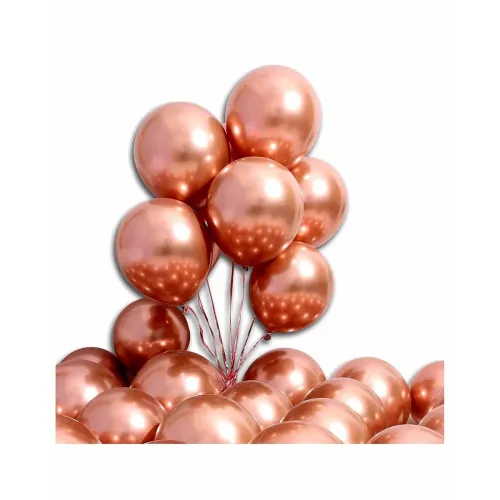 Image of Niku Pack of 25 Rose Gold Metallic Chrome Balloons with ribbon | Birthday Anniversary Party Decoration Item