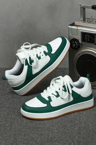 Image of Nilatin  Mens White & Green Low-Top Sneakers (Green , 6)