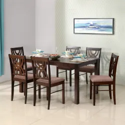 @home by Nilkamal Alice Solid Rubber Wood Dining Table 6 Seater