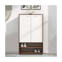 Nilkamal Ardor Shoe Cabinet with Dual Doors, 4 Closed Shelves | Oak & Frosty White