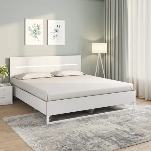 Image of Nilkamal Capsule Meta Queen Bed with Lighted Headboard (White)