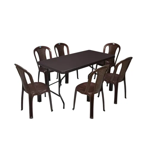 Image of Nilkamal Celebrationz Rectangular 6 Seater Virgin Plastic Dining Table Set for Dining Room | Indoor & Outdoor |Home Offi