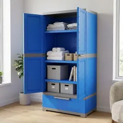 Nilkamal Freedom FMDR1BE Plastic Storage Wardrobe with 1 Bottom Drawer and Clothes Organizer |3-Year Warranty|Almirah for Home, Living Room, Bed Room|Adult & Kids|Deep Blue/Grey