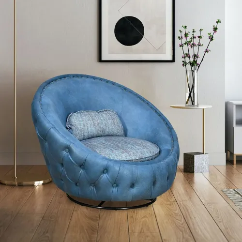 Image of Nilkamal @Home by Bellini Fabric Swivel Lounge Chair, Blue