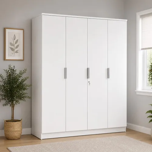 Image of Nilkamal Joyce 4 Door Wooden Wardrobe for Bedroom with 13 Shelves & 1 Hanging Rod