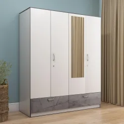 Nilkamal Marbito 4-Door Wooden Wardrobe with Mirror for Bedroom| 3 Year Warranty