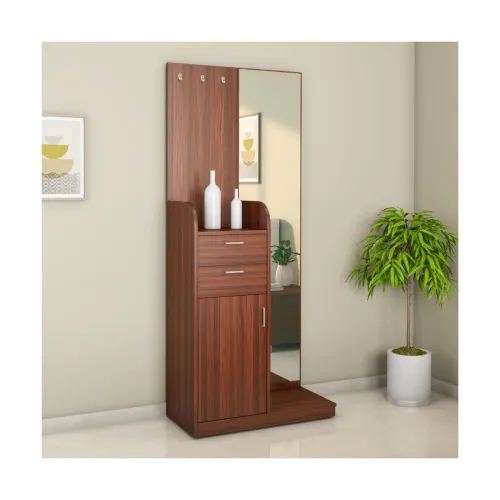 Image of Nilkamal Max Engineered Wood Dresser with Mirror, 2 Drawers, 1 Cabinet, & 3 Hooks (Classic Walnut)