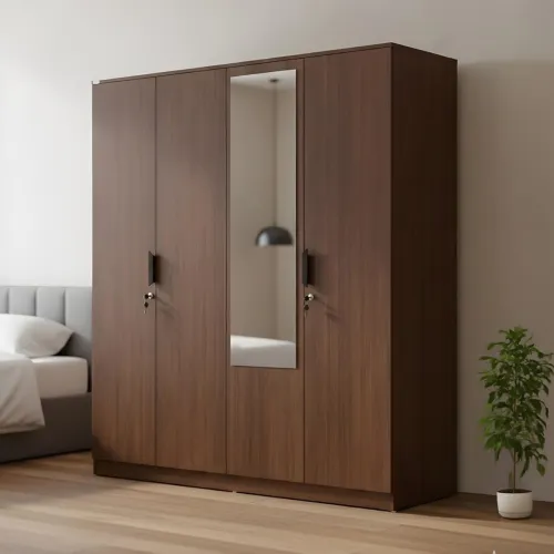 Image of Nilkamal Milford 4 Door Wooden Wardrobe with Mirror for Bedroom