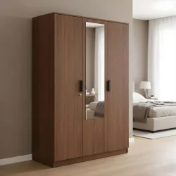 Nilkamal Milford Engineered Wood 3 Door Wardrobe (Finish Color - Classic Walnut, Mirror Included, Knock Down)