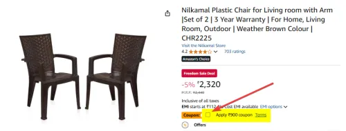 Image of Nilkamal Plastic Chair Set of 2