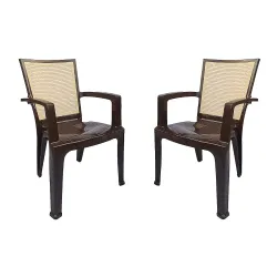 Nilkamal Plastic Chair for Living room with Arm |Set of 2 | 3 Year Warranty | For Home, Living Room, Outdoor | Season Rust Brown Colour | CHR2226