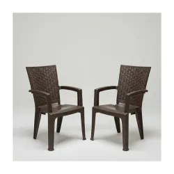 Nilkamal Plastic Chair for Living room with Arm |Set of 2 | 3 Year Warranty | For Home, Living Room, Outdoor | Weather Brown Colour | CHR2225