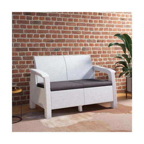 Image of Nilkamal Plastic Goa 2 Seater Balcony Sofa With Cushion | Indoor & Outdoor Furniture | Patio Chair Two Seater | Gardens 