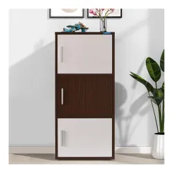 Nilkamal Sear 3 Tier Engineered Wood Free Standing Book Shelf Cabinet with Close Shelf | Legno Oak/Frosty White