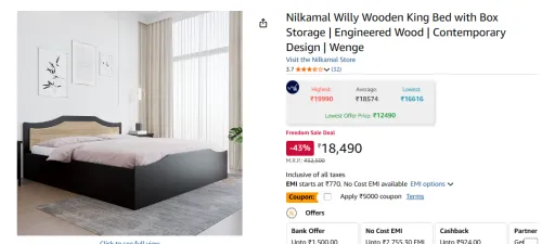 Image of Nilkamal Willy Wooden King Bed with Box Storage