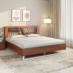Nilkamal Zion Meta Without Storage | 1 Year Warranty Engineered Wood Queen Bed (Finish Color - Walnut, Delivery Conditio