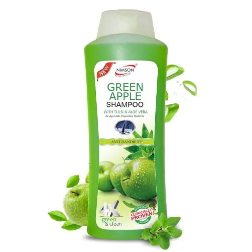 Image of Nimson Green Apple Anti-Dandruff Shampoo – 500ml | With Tulsi & Aloe Vera | Controls Dandruff, Strengthens Roots | Nouri