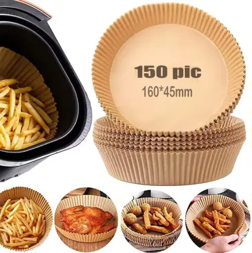 Image of NIRDAMBHAY (Pack of 150) Baking Paper & Cooking Paper Tray Round Air Fryer Oven Microwave Safe Non-Stick Food Safe Butte