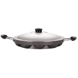 Nirlon 12 Cavity Non-Stick Aliminium Appam Patra,paniyarakal with 2 Side Handle and Stainless Steel lid