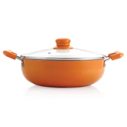 NIRLON Ceramic Non Stick Induction Aluminium Kadhai with Glass Lid, 2.25 litres, Orange