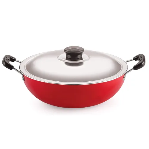 Image of Nirlon 22cm Non-Stick Kadhai with Lid (2.2L, Red)